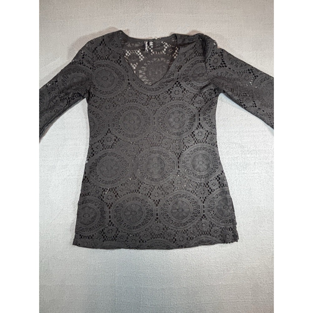 Portocruz Womens Small Black Crochet Swim Cover Up Sheer Beach Tunic Boho Resort